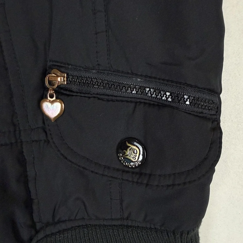 Dollhouse Vest Girls 14 Black Quilted Puffer‎ Zip Heart Pockets Fall Winter